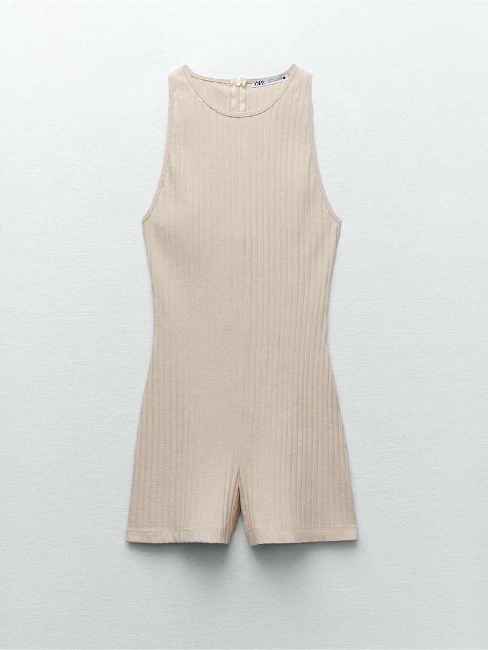 Zara Beige Ribbed Sleeveless Jumpsuit Romper